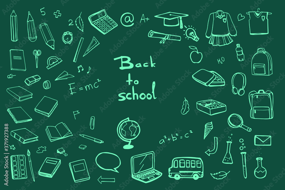 doodle set back to school on the dark green school board