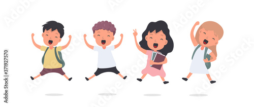 Large Set of Happy Schoolchildren. The teenagers are happy. Suitable for school or vacation design. Isolated. Vector.