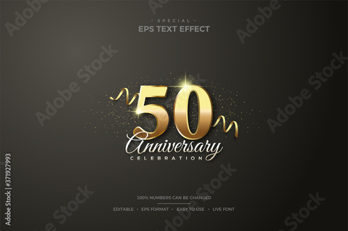 Editable text style effect 50th gold number birthday celebration.
 photo