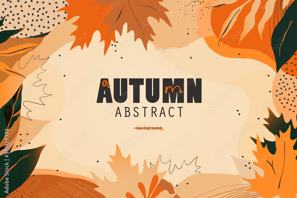Autumn seasonal artistic abstract background template. Modern hand drawn vector illustration. - obrazy, fototapety, plakaty 
