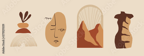 Modern minimalist abstract aesthetic illustrations. Bohemian style wall decor. Collection of contemporary artistic posters. 