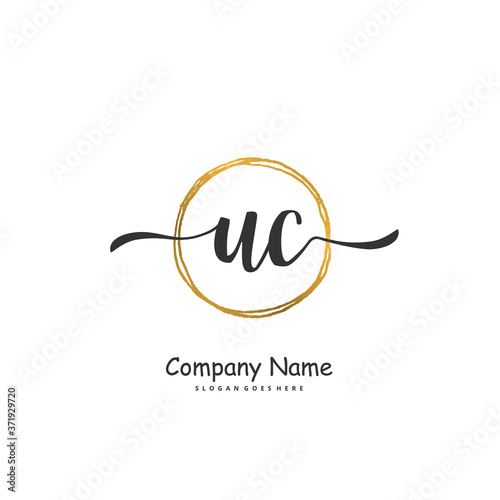 U C UC Initial handwriting and signature logo design with circle. Beautiful design handwritten logo for fashion, team, wedding, luxury logo.