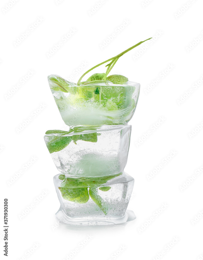 Frozen flowers in ice on white background Frozen flowers in ice on white background