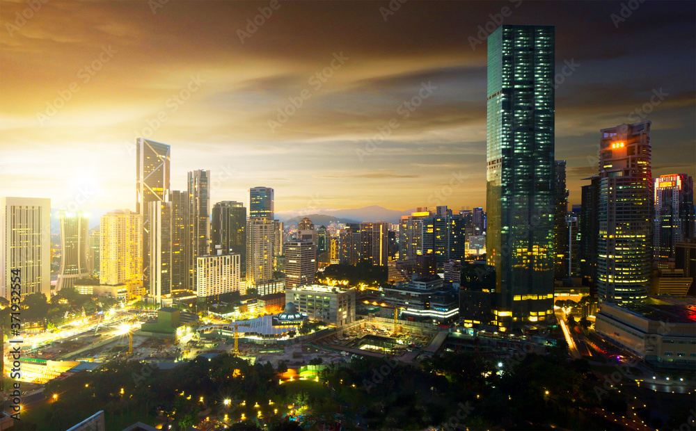 Naklejka premium Modern cityscape when during sunrise.