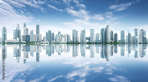 Skyline of urban architectural landscape with reflection