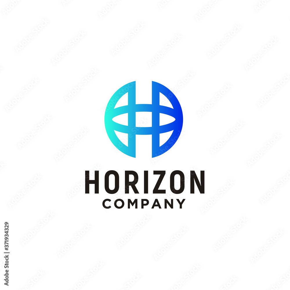 Initial Letter H Horizon with Earth Globe Global logo design Initial Letter H Horizon with Earth Globe Global logo design