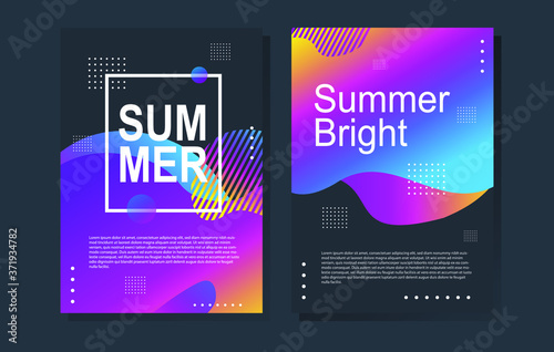 Summer bright party poster wiht colorful liquid form. Club night flyer. Abstract gradients fluid shapes template backgrounds for cover, brochure.