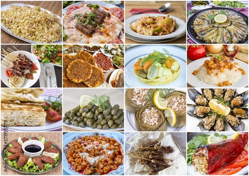 Traditional delicious Turkish foods collage