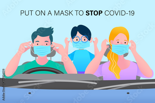people in the car wear mask