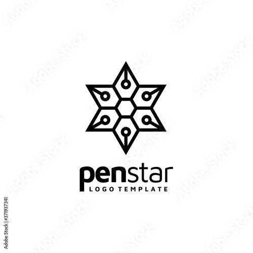 Nib Pen Hexagon 6 six pointed Star logo design for office education study notary journalist business