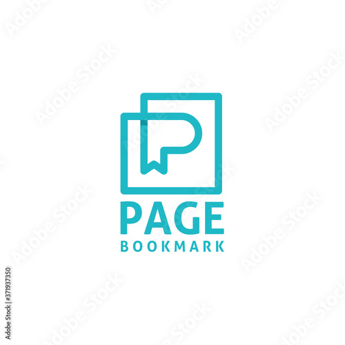 book initial letter P with page ribbon bookmark simple modern line logo design