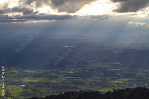 light of sunrise over the mountains