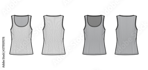 Obraz na plátne Ribbed cotton-jersey tank technical fashion illustration with wide scoop neck, relax fit knit, tunic length