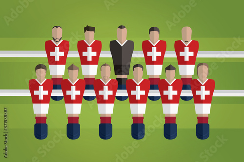 Foosball figurines represent Switzerland football team