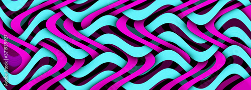 Multicolor glowing twisted lines on black background. Abstract psychedelic vector illustration	