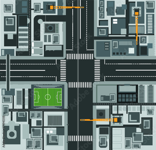 big city in top view