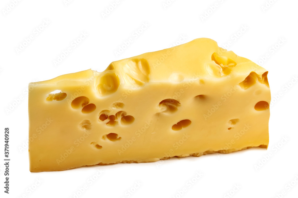 Piece of cheese isolated on white background.