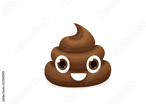 Brown emoticon poop character vector illustration. Emoji comic poo in flat cartoon style isolated on white background. Funny excrement art