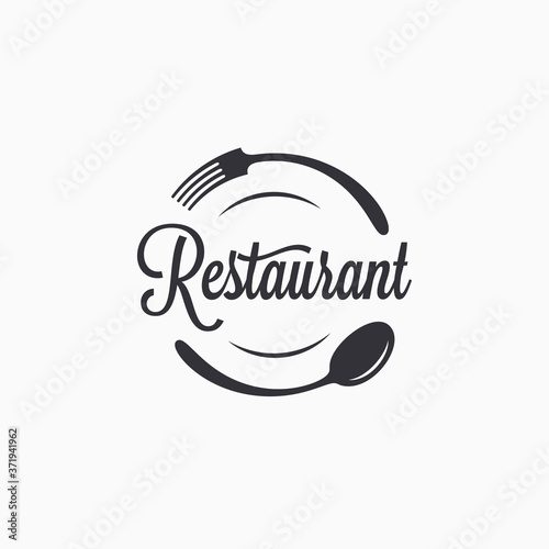 Plate with fork and spoon. Restaurant logo