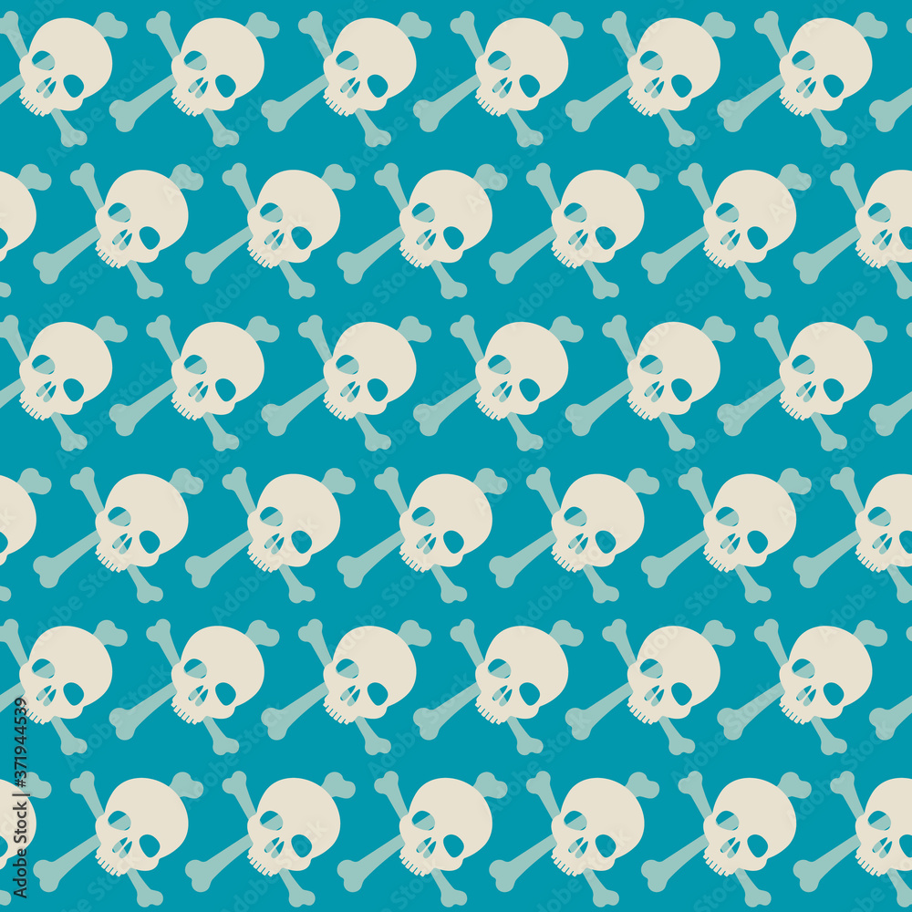 Seamless pattern with skulls and bones. Ornamental background. Vector illustration. Endless texture..