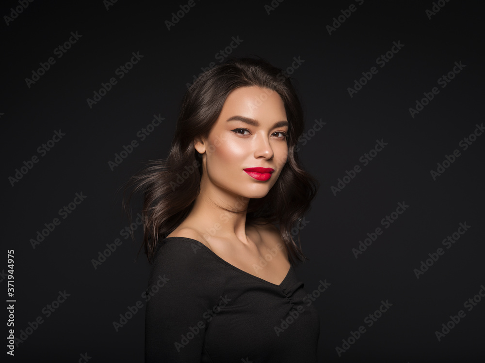 Asian beauty woman face natural makeup red lipstick Asian beauty woman face natural makeup red lipstick