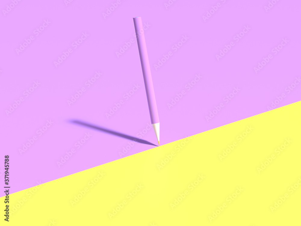 3d render. School color pencil on pastel pink and yellow background. Minimal concept art. 3d render. School color pencil on pastel pink and yellow background. Minimal concept art.