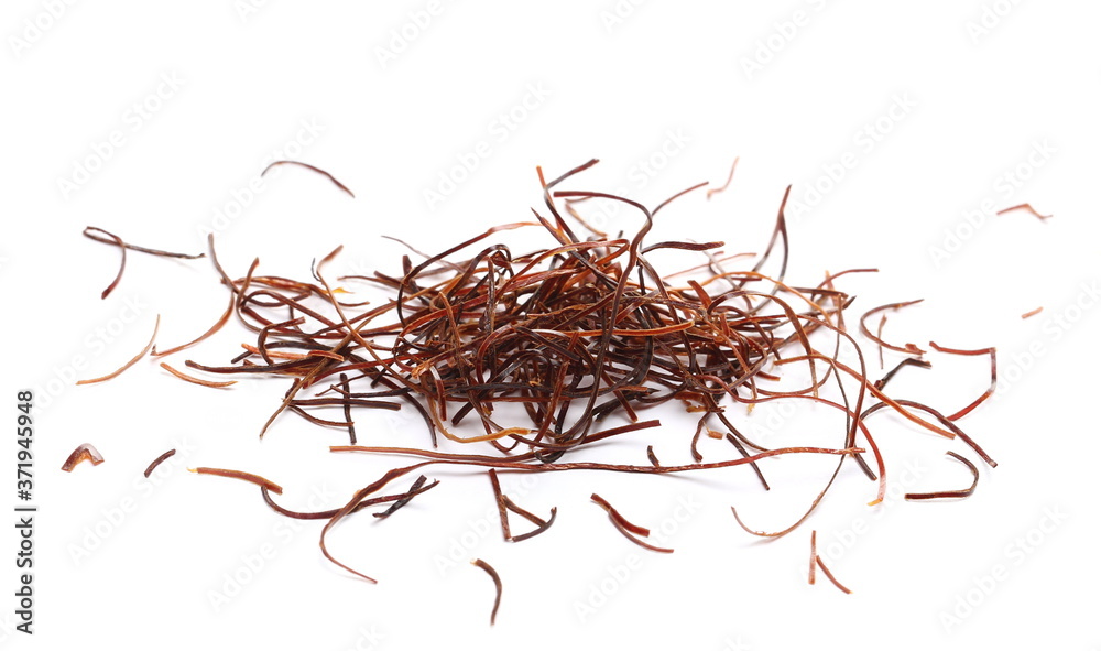 Dry red chili pepper shavings pile isolated on white background Dry red chili pepper shavings pile isolated on white background