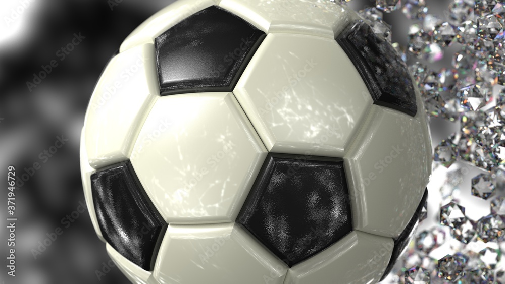 Naklejka premium Soccer Ball with Diamond Particles. 3D illustration. 3D high quality rendering. 3D CG.