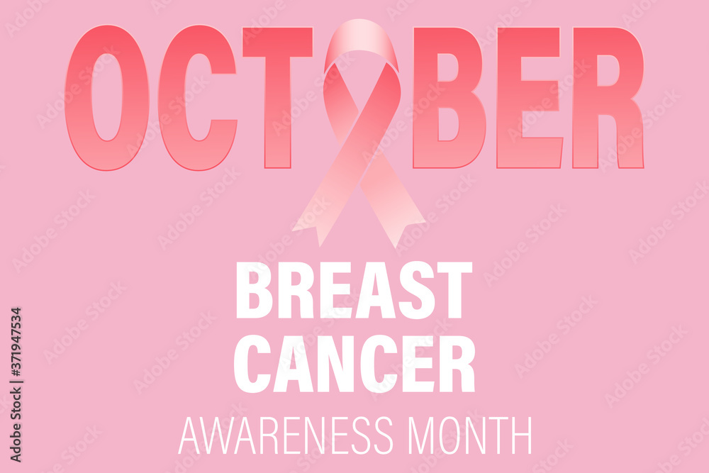Symbol of breast cancer awareness month in October. Pink ribbon. Poster template