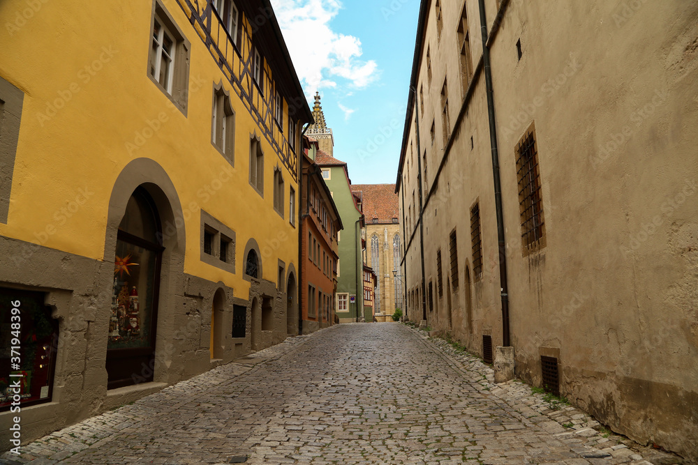 Empty streets of the old town of Rothenburg ob der Tauber