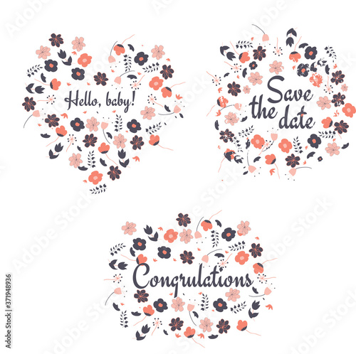 Set of three labels with flowers, vector illustration