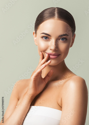 Beautiful woman face skin healthy beauty closeup female