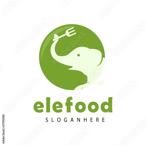 Elephant Bring Fork food  Logo Design Vector