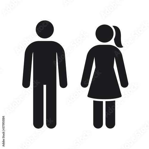 Men women vector sign, toilet silhouette symbol. Black gender stick figures for male and female bathroom