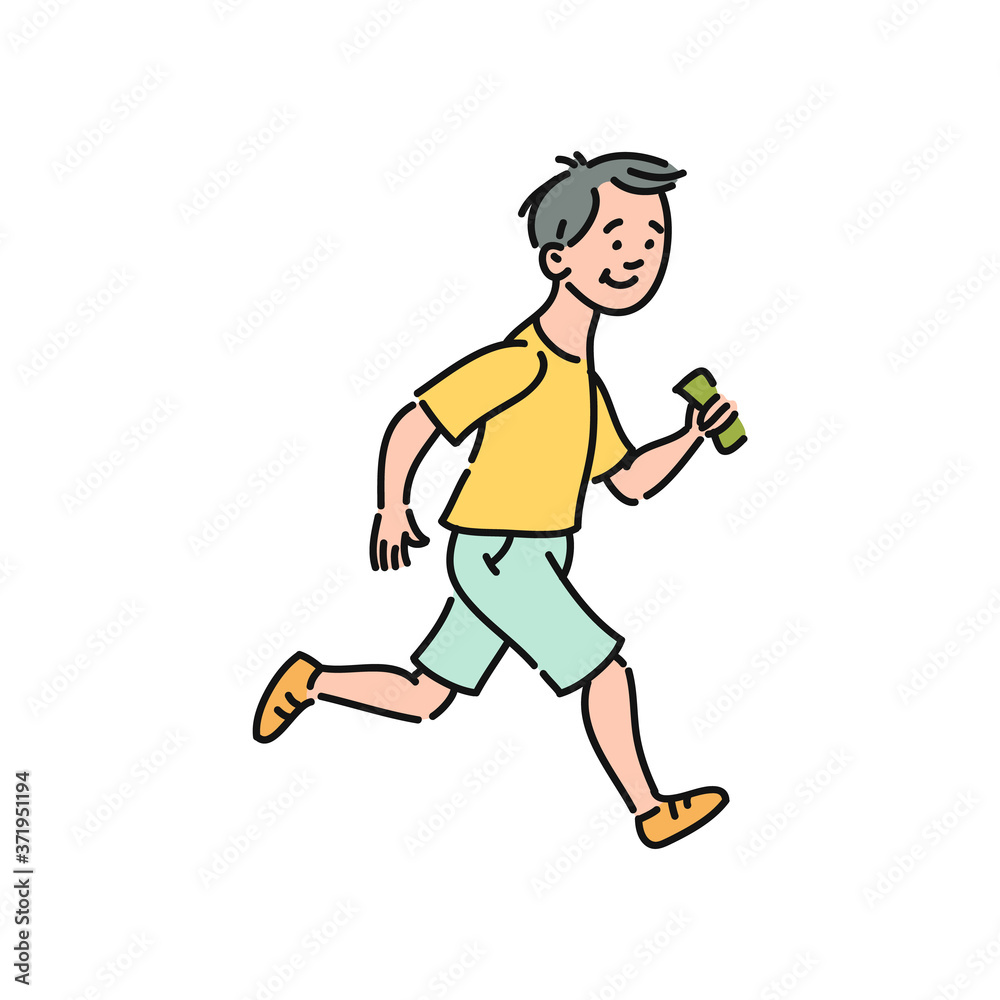 Running boy cartoon character vector illustration in sketch style isolated. Running boy cartoon character vector illustration in sketch style isolated.