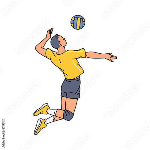 Volleyball player man jumping serving ball sketch vector illustration isolated.