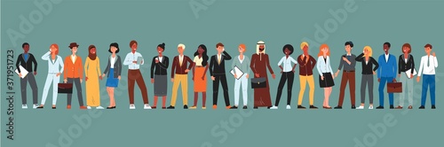 Diverse multicultural community of people - cartoon men in women