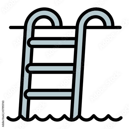 Steel pool ladder icon. Outline steel pool ladder vector icon for web design isolated on white background