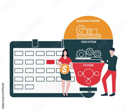 Flat design with people. MES - Manufacturing Execution System. Platform. business concept background. Vector illustration for website banner, marketing materials, business presentation, online adverti
