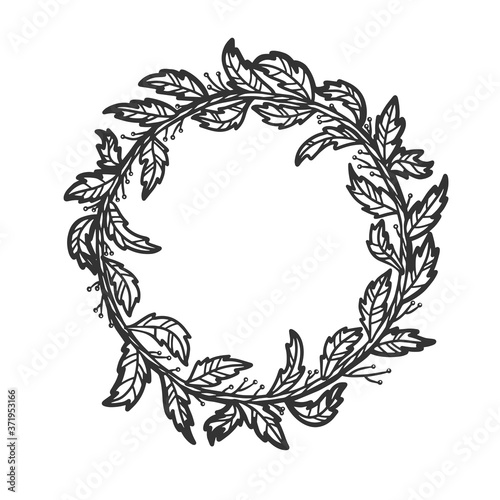 branch bent in circle sketch raster illustration