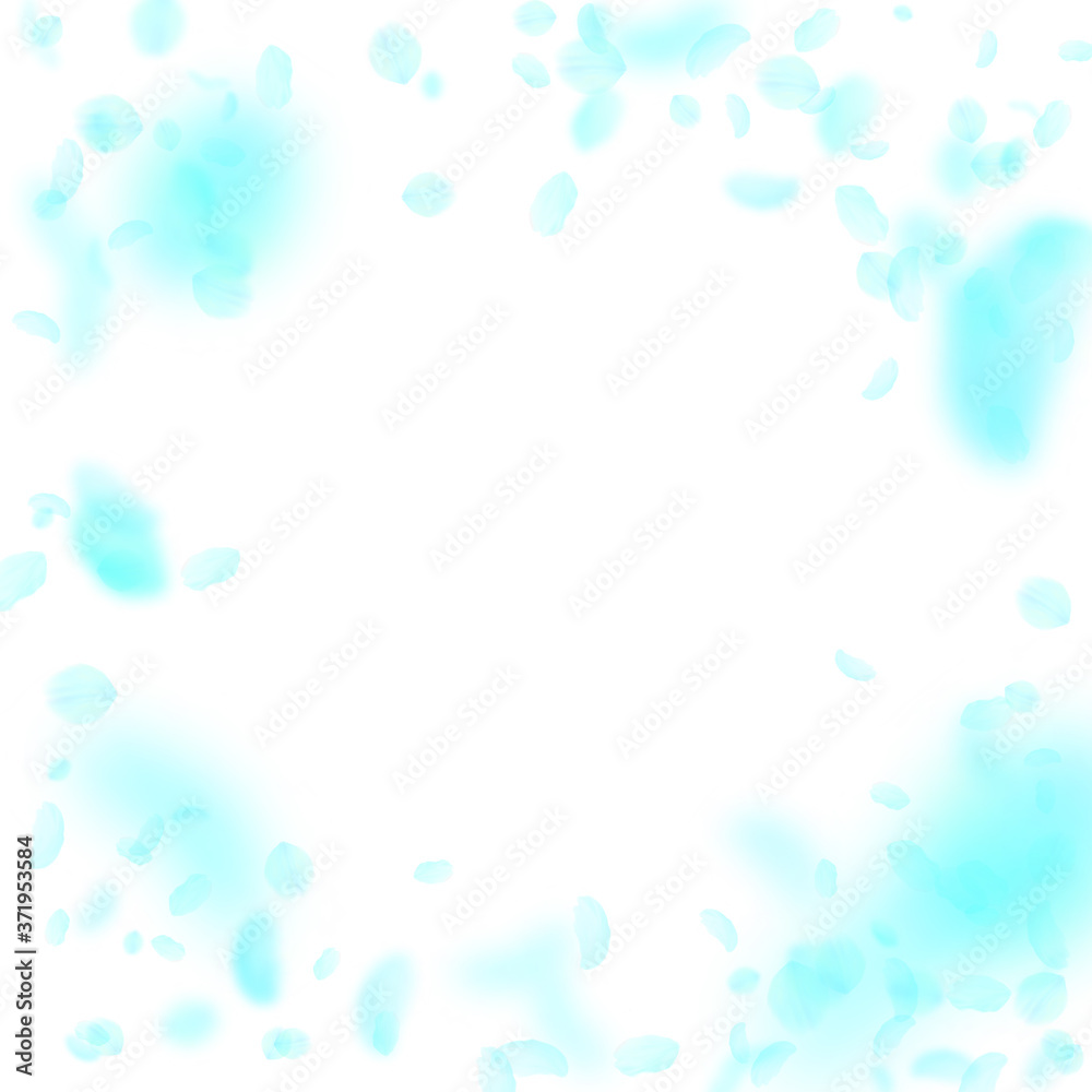 Turquoise flower petals falling down. Fair romanti Turquoise flower petals falling down. Fair romanti