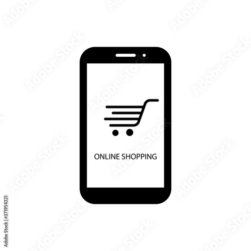 Online shopping and delivery. Shopping trolley, cart on white background. Simple black symbols. Vector illustration. EPS 10
