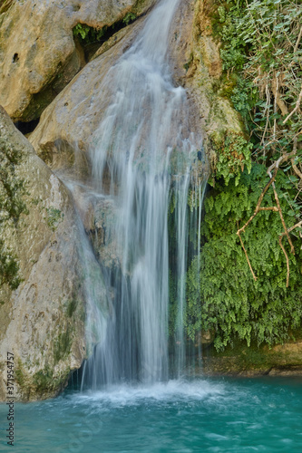 Waterfalls of the Guadalquivir river as it passes through the Utrero enclosure in the Sierra de Cazorla  Segura and Las Villas Natural Park. Jaen. Andalusia. Spain