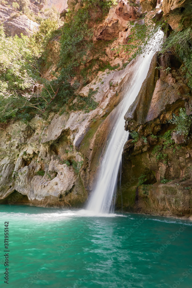 La Calavera waterfall on the Borosa river. Sierra de Cazorla, Segura and Las Villas Natural Park. Jaen. Andalusia. Spain