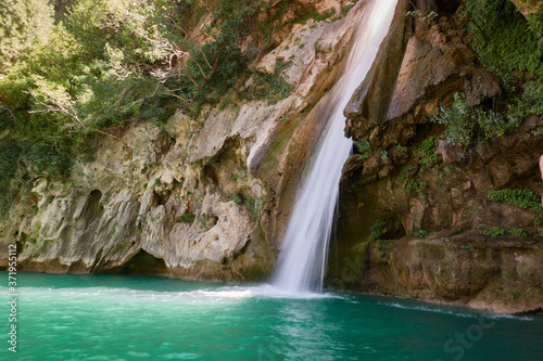 La Calavera waterfall on the Borosa river. Sierra de Cazorla  Segura and Las Villas Natural Park. Jaen. Andalusia. Spain