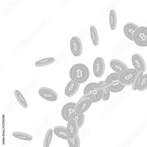 Bitcoin, internet currency coins falling. Scattere