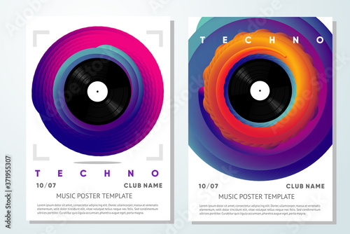 Event poster for music festival. Vinyl record with twisted color gradient. Night club flyer template. Vector background. photo