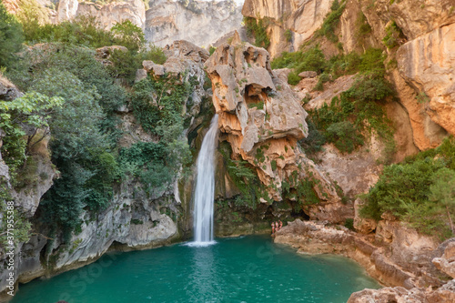 La Calavera waterfall on the Borosa river. Sierra de Cazorla  Segura and Las Villas Natural Park. Jaen. Andalusia. Spain