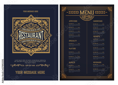 Restaurant menu template. Vintage style. Vector layered