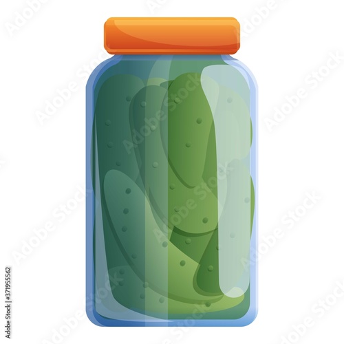 Salted cucumbers jar icon. Cartoon of salted cucumbers jar vector icon for web design isolated on white background